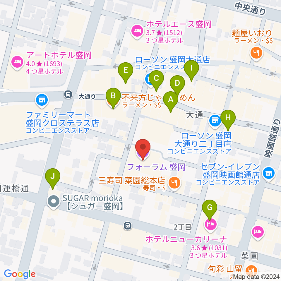 フォーラム盛岡周辺のカフェ一覧地図