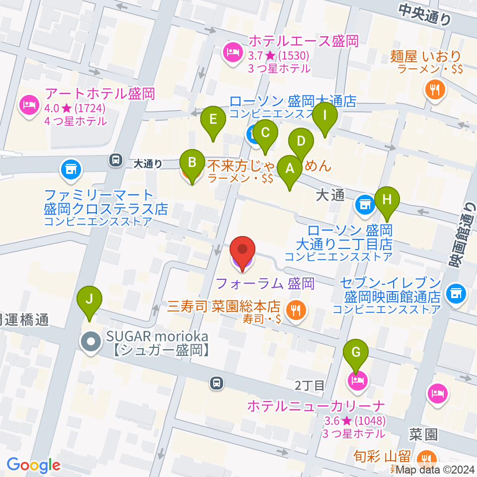 フォーラム盛岡周辺のカフェ一覧地図