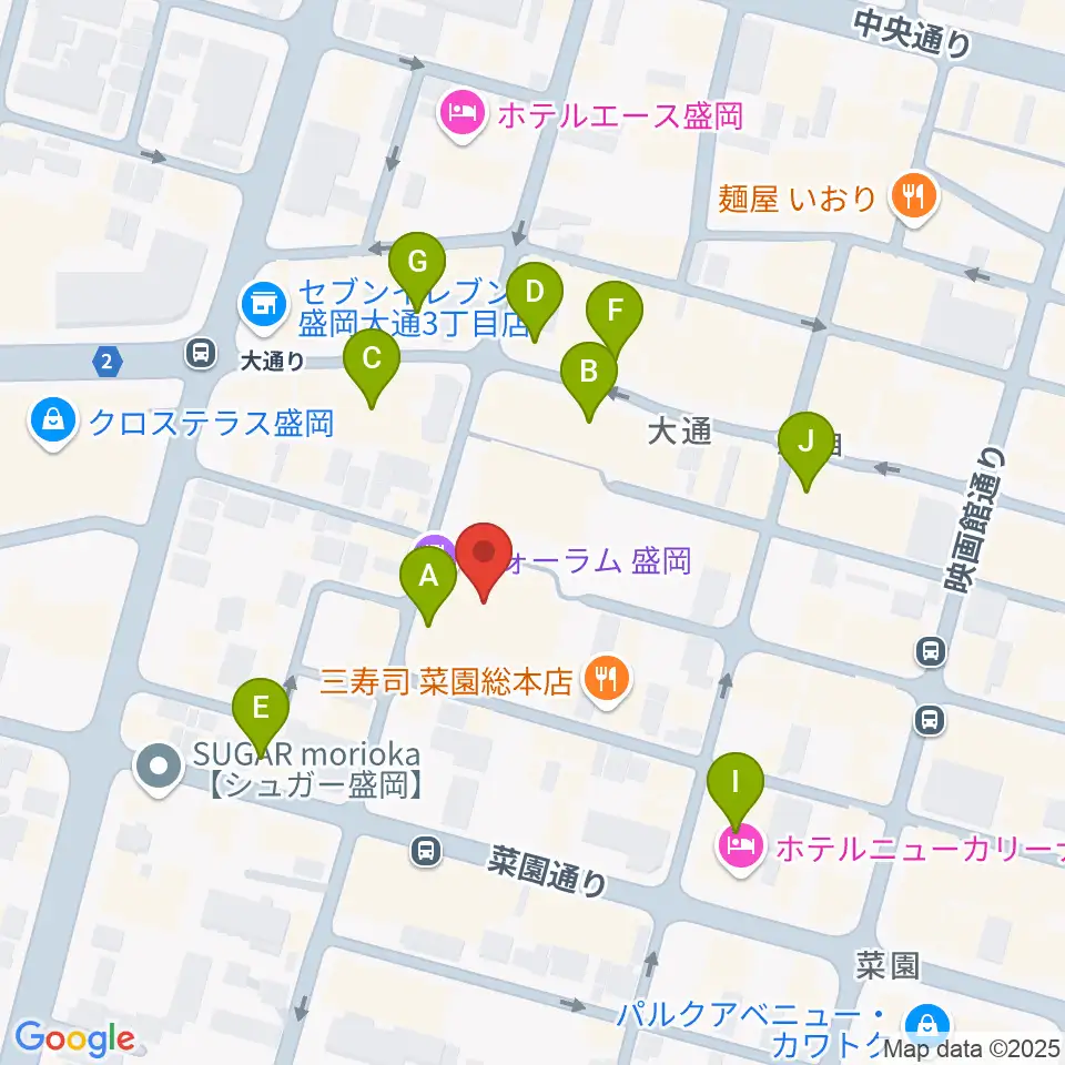 フォーラム盛岡周辺のカフェ一覧地図