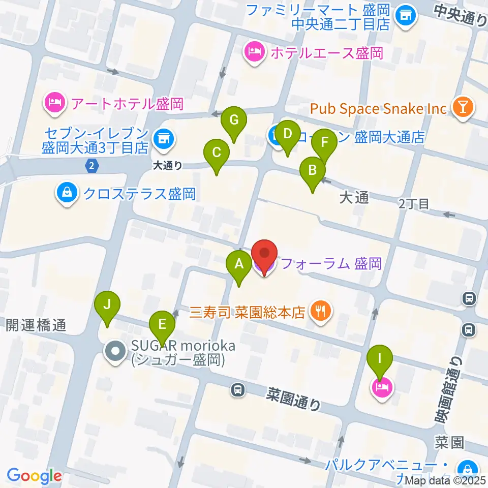 フォーラム盛岡周辺のカフェ一覧地図