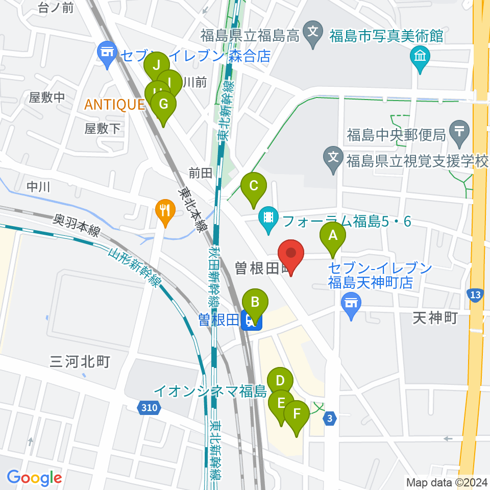 フォーラム福島周辺のカフェ一覧地図