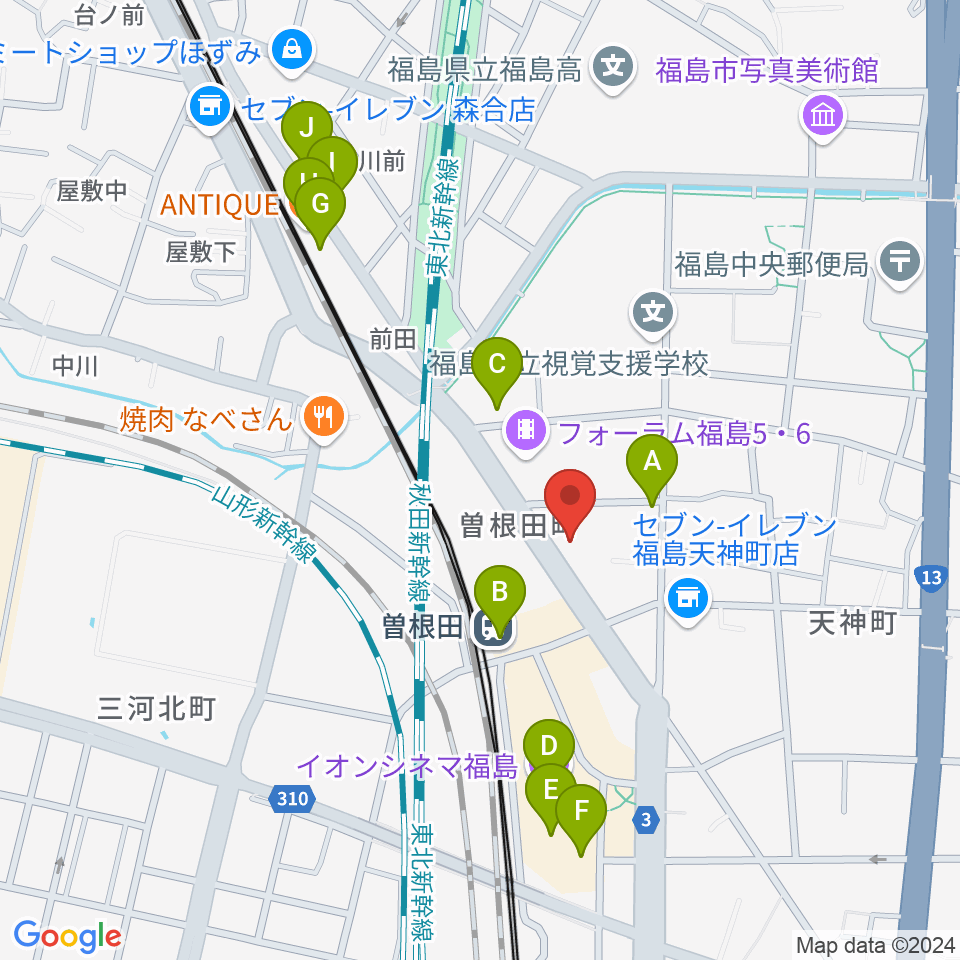 フォーラム福島周辺のカフェ一覧地図