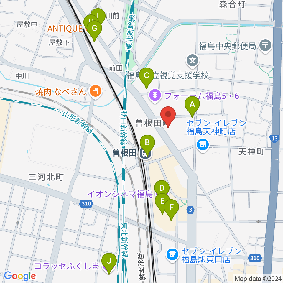 フォーラム福島周辺のカフェ一覧地図