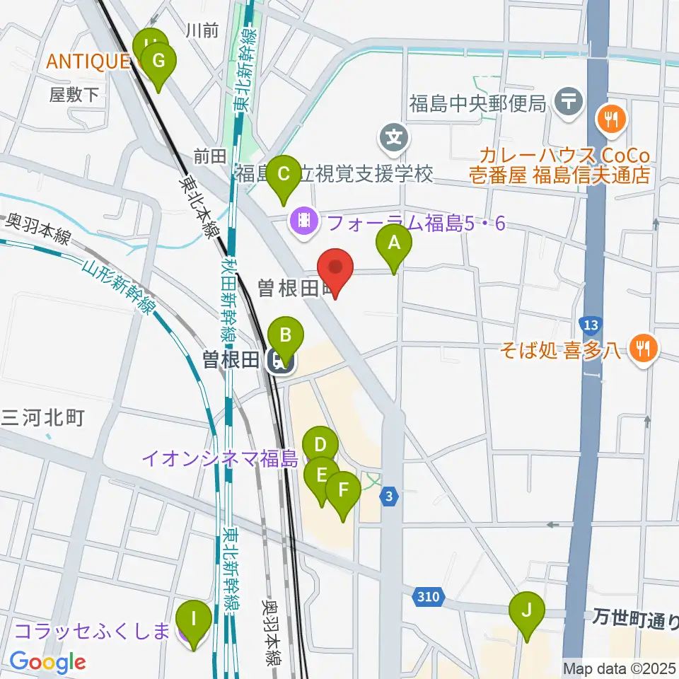フォーラム福島周辺のカフェ一覧地図