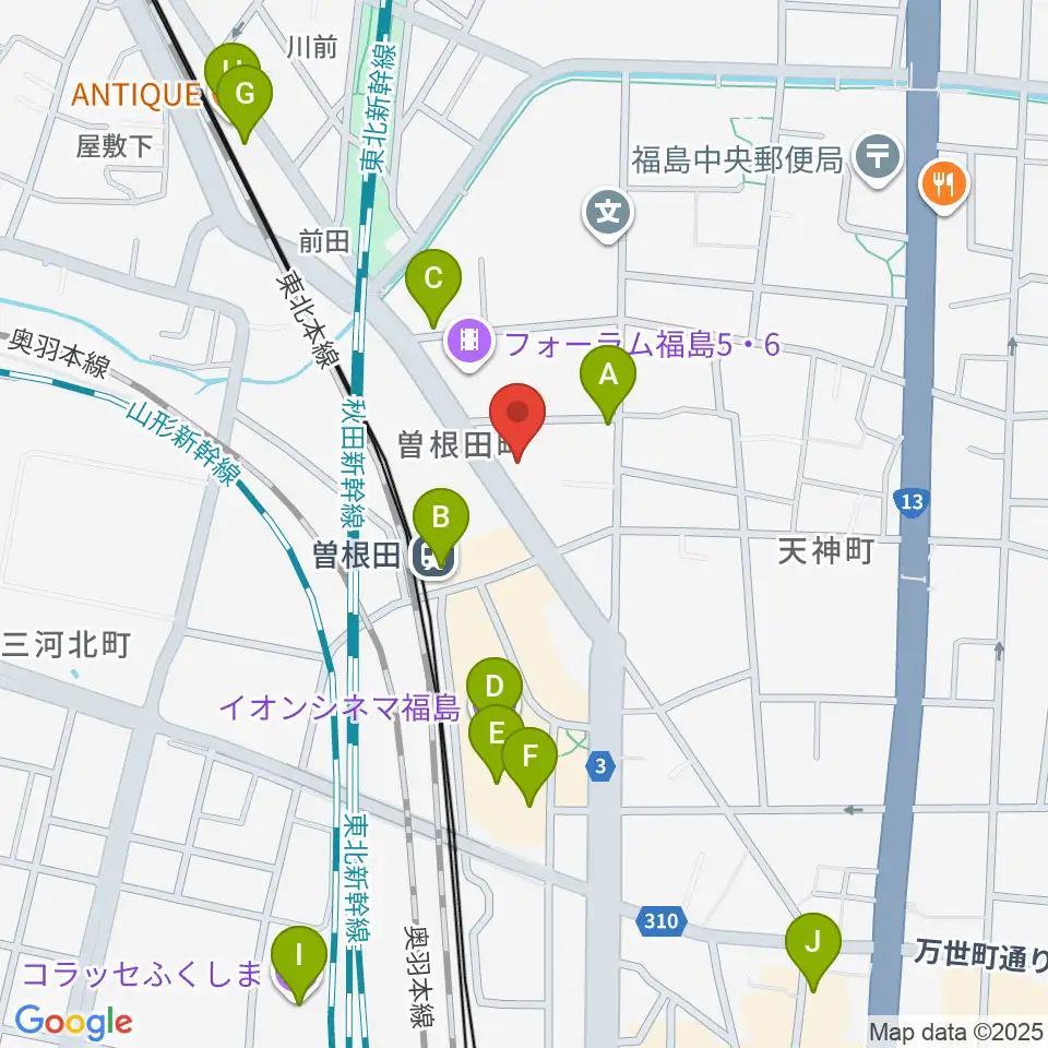 フォーラム福島周辺のカフェ一覧地図