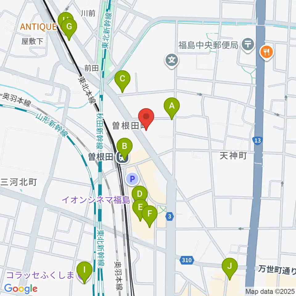 フォーラム福島周辺のカフェ一覧地図