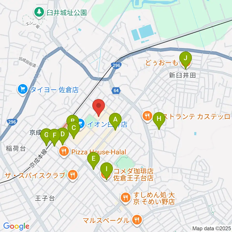 佐倉ハーモニーホール周辺のカフェ一覧地図