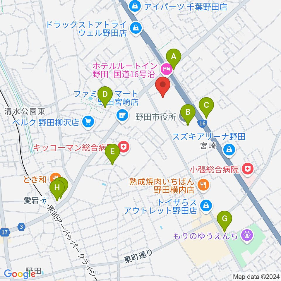 野田ガスホール周辺のカフェ一覧地図