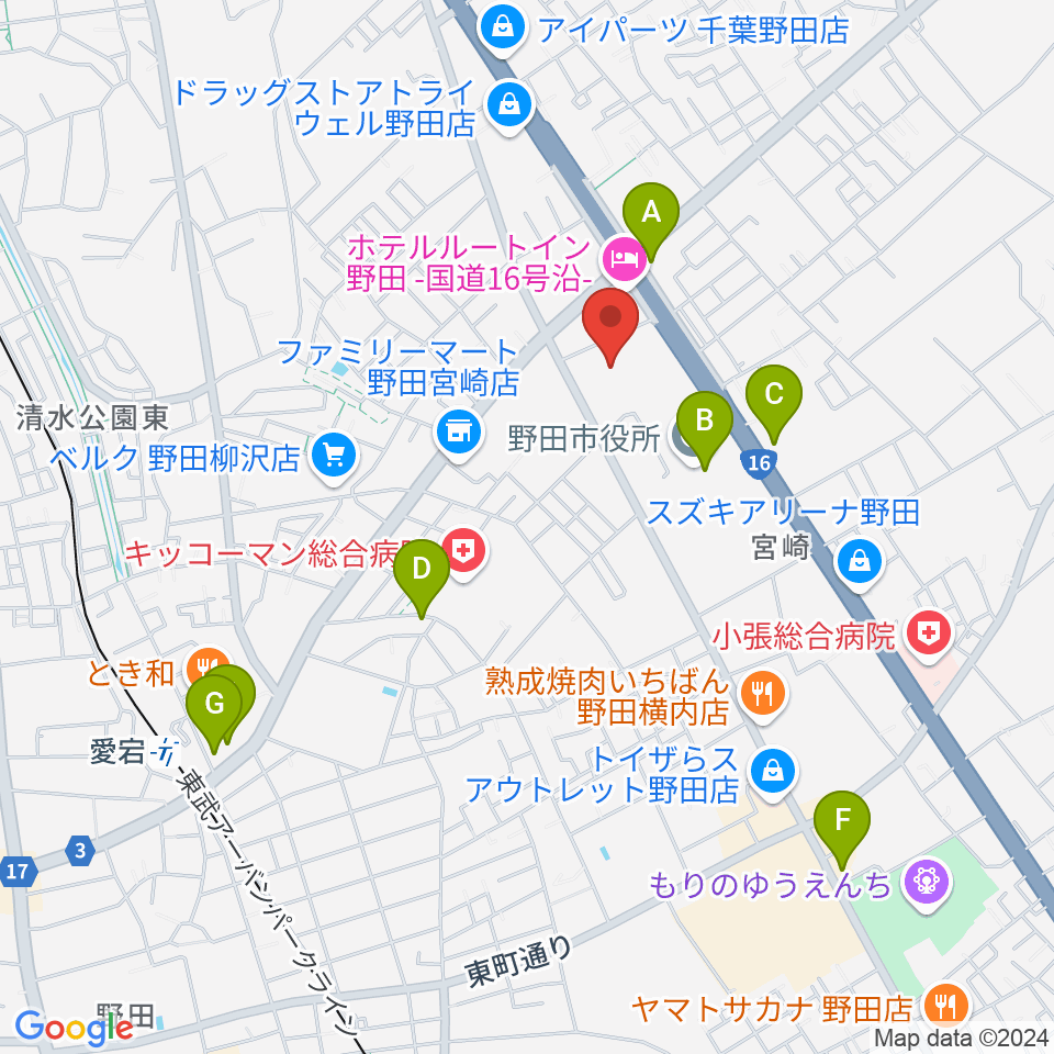 野田ガスホール周辺のカフェ一覧地図