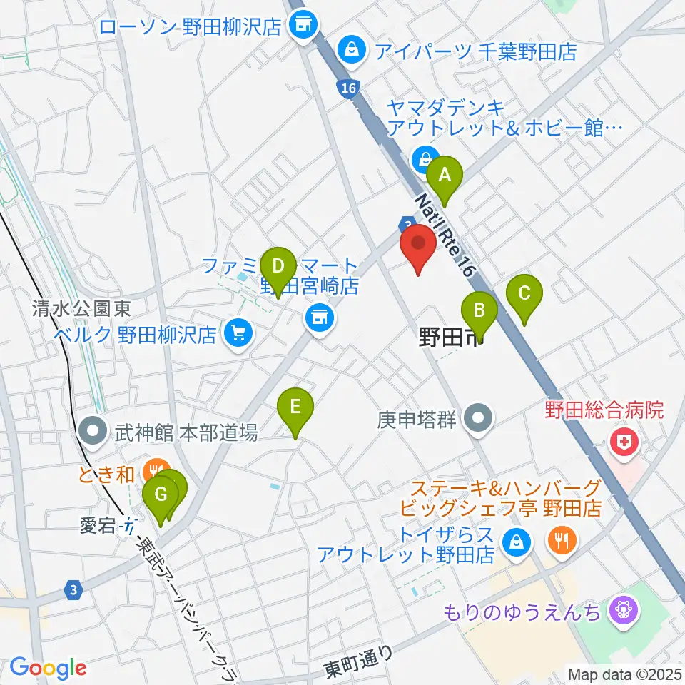 野田ガスホール周辺のカフェ一覧地図