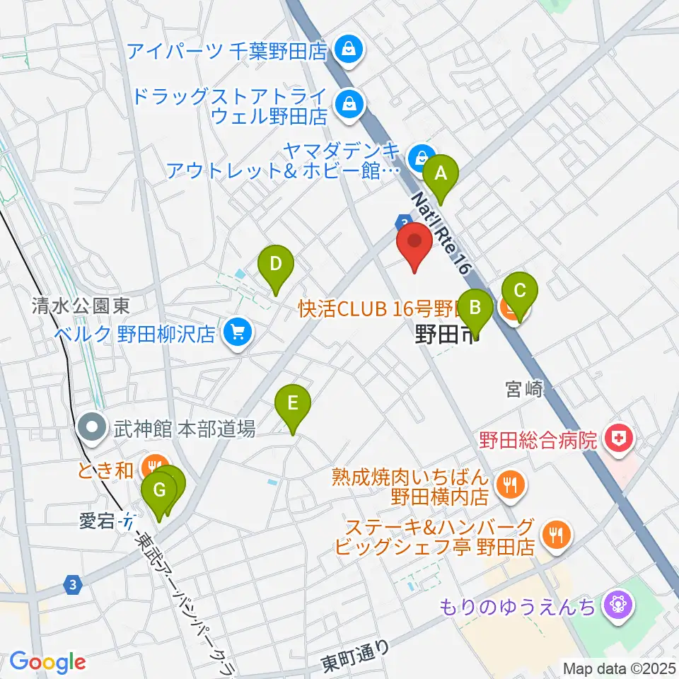 野田ガスホール周辺のカフェ一覧地図