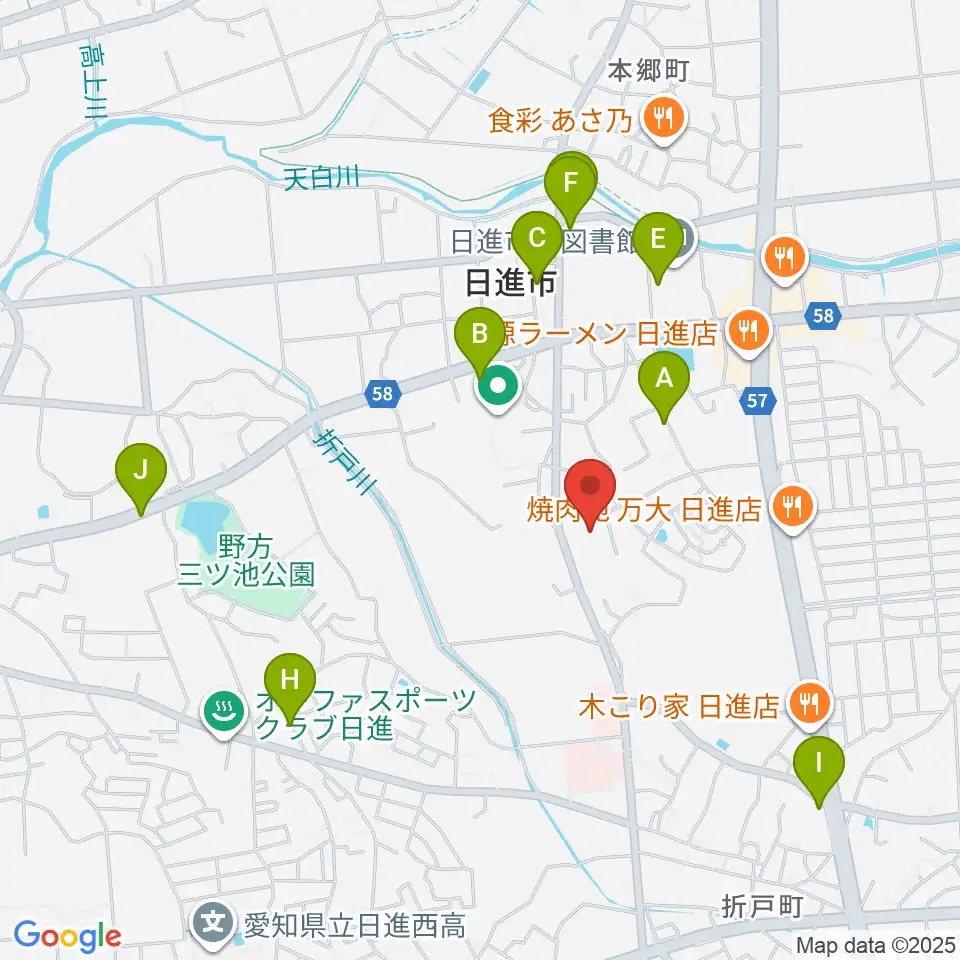 日進市民会館周辺のカフェ一覧地図
