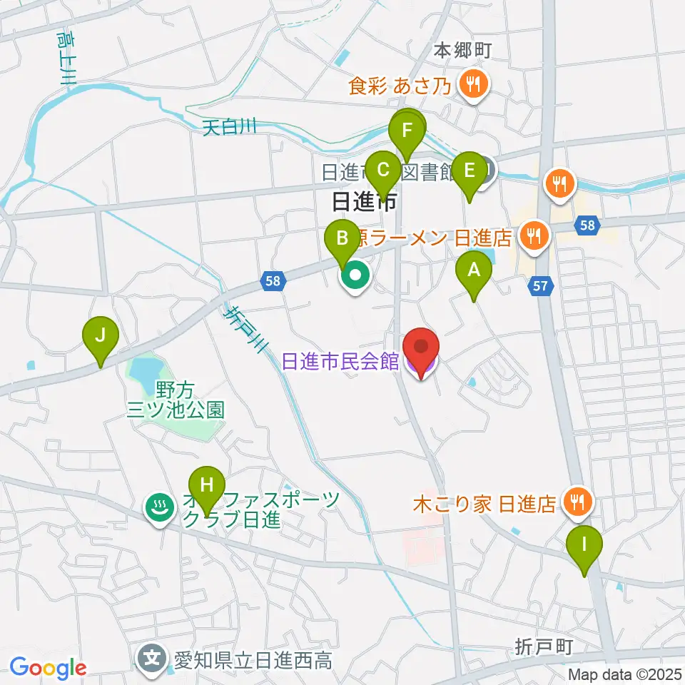 日進市民会館周辺のカフェ一覧地図