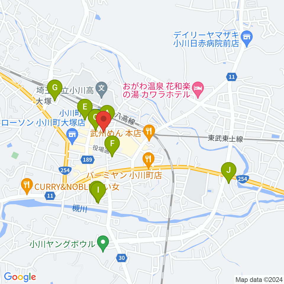 小川町民会館 リリックおがわ周辺のカフェ一覧地図