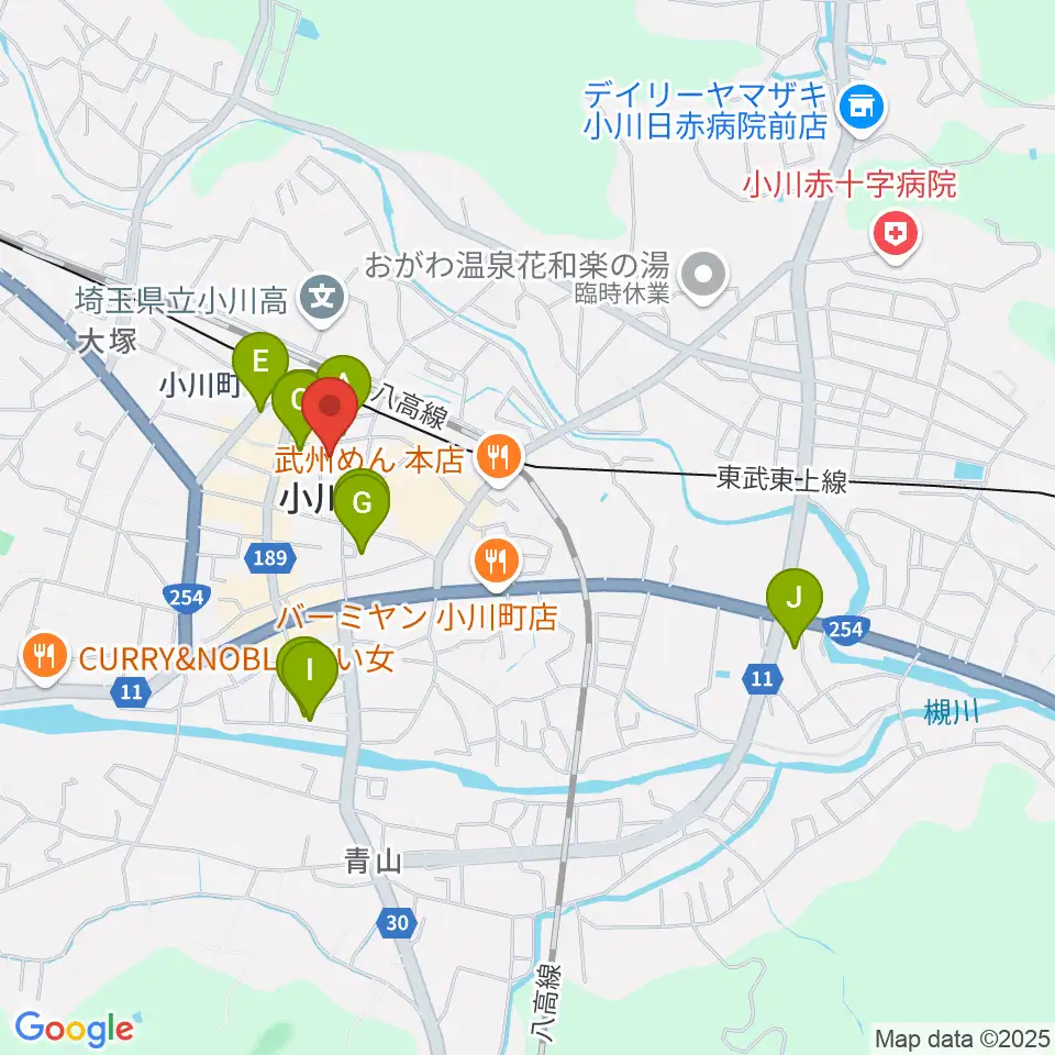 小川町民会館 リリックおがわ周辺のカフェ一覧地図