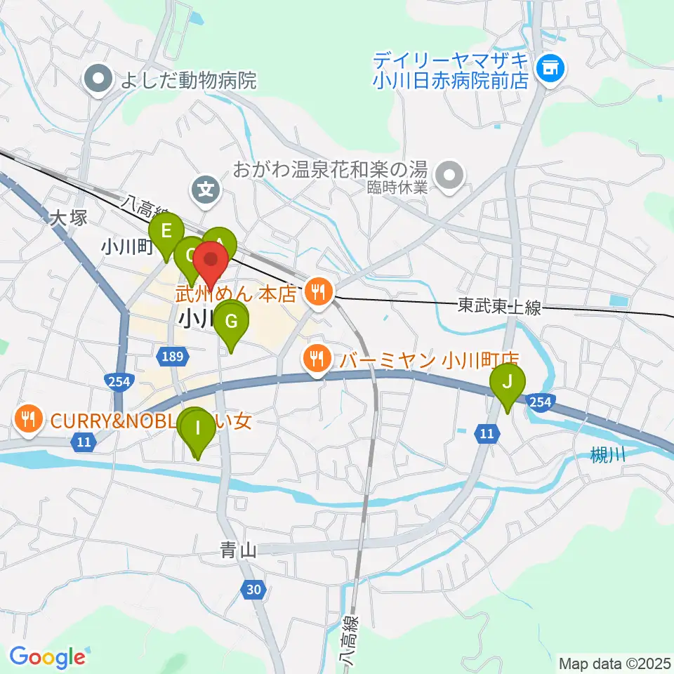 小川町民会館 リリックおがわ周辺のカフェ一覧地図