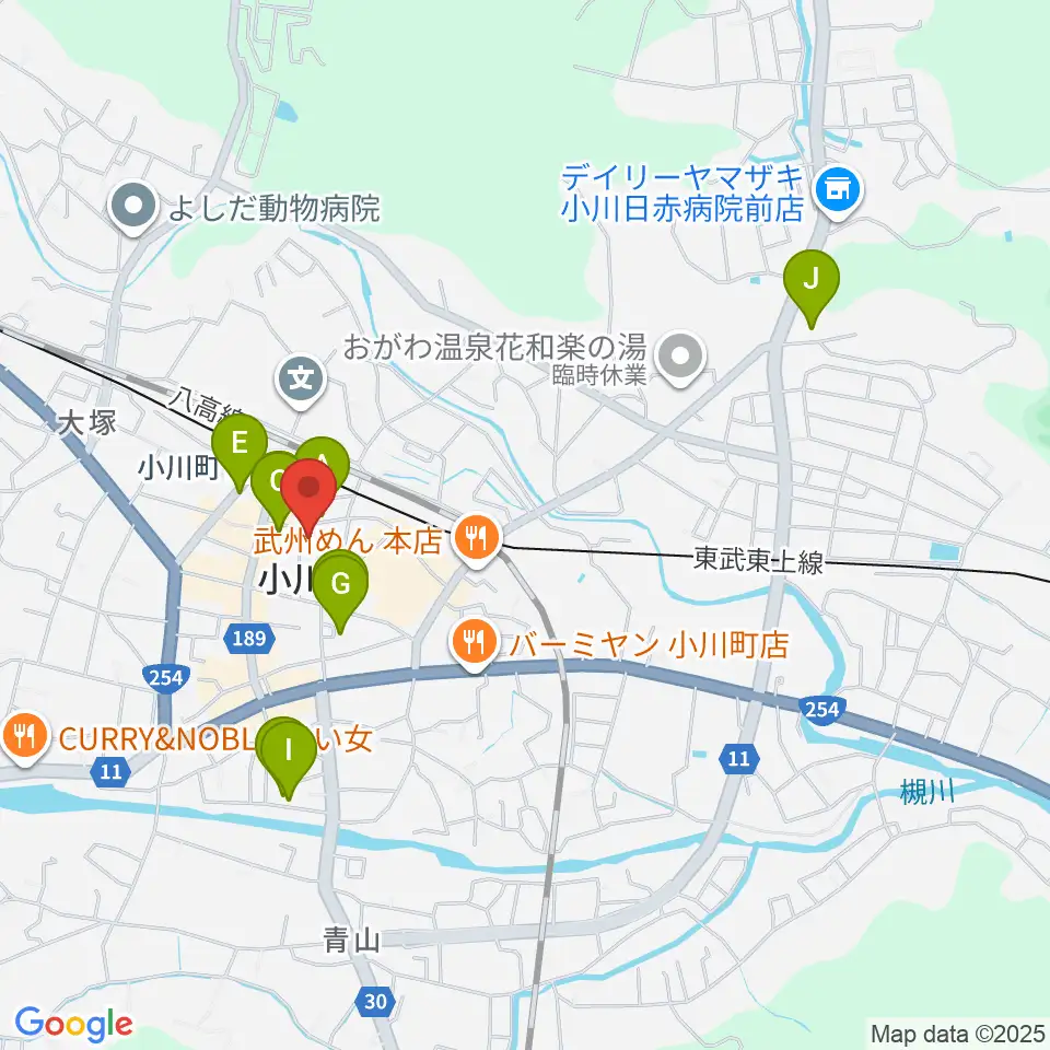 小川町民会館 リリックおがわ周辺のカフェ一覧地図