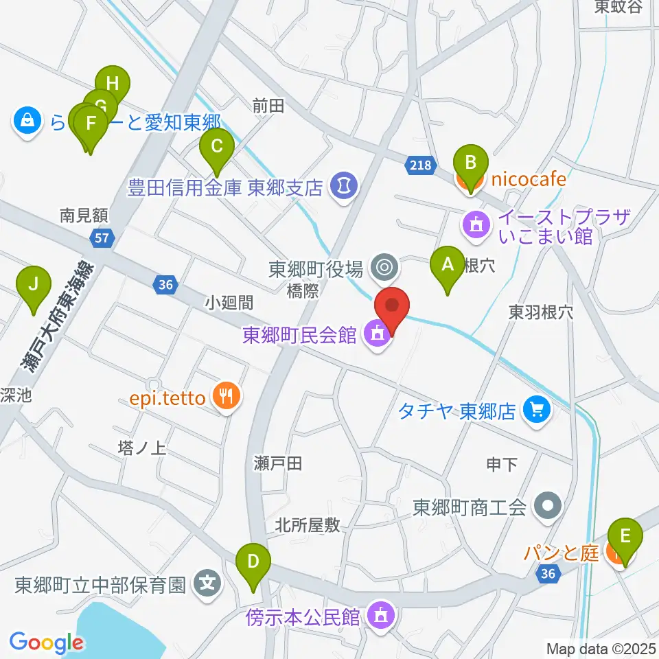 東郷町民会館周辺のカフェ一覧地図