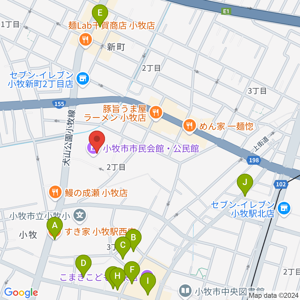 小牧市市民会館周辺のカフェ一覧地図