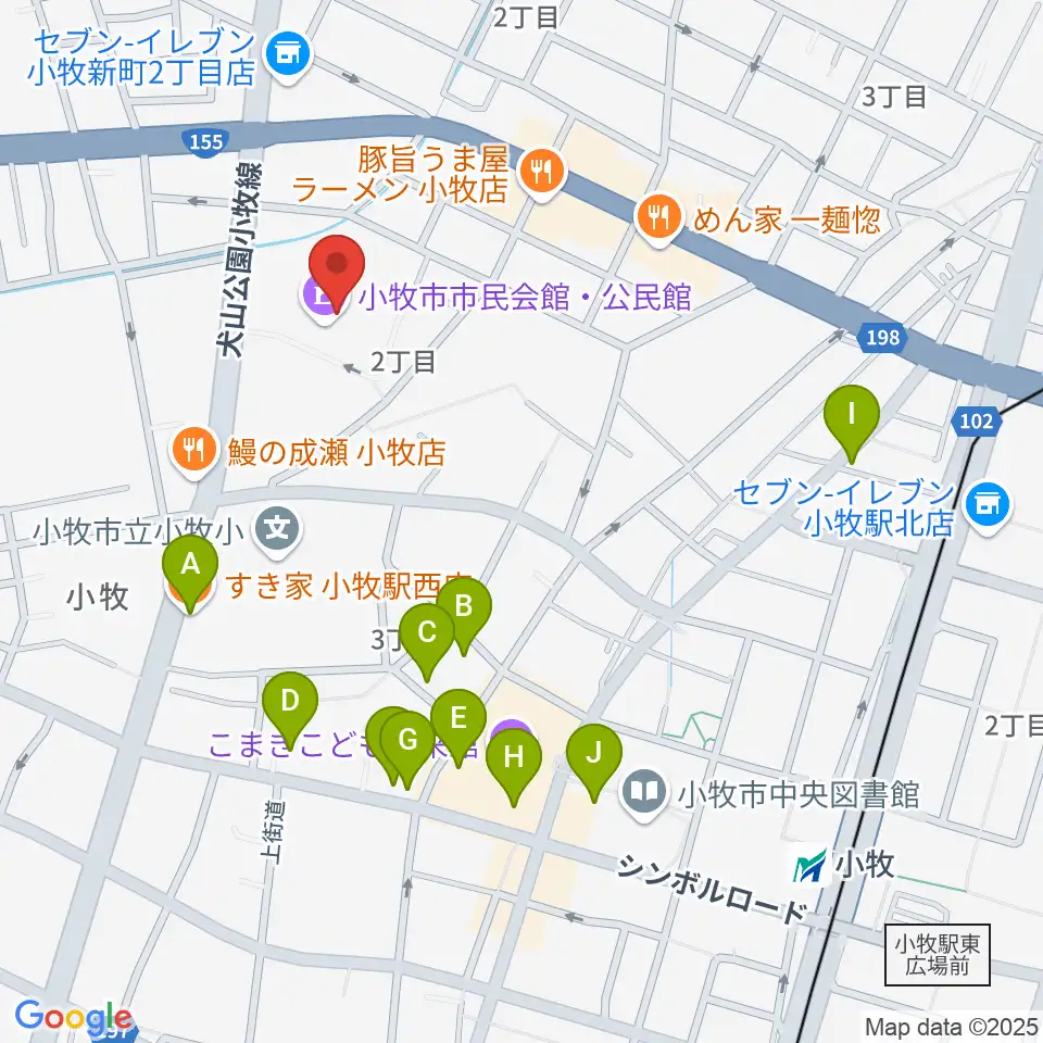 小牧市市民会館周辺のカフェ一覧地図