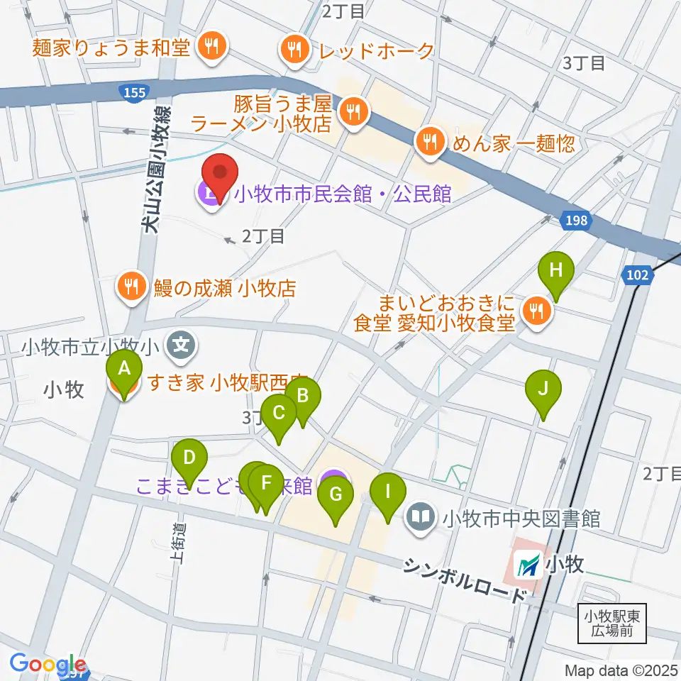 小牧市市民会館周辺のカフェ一覧地図