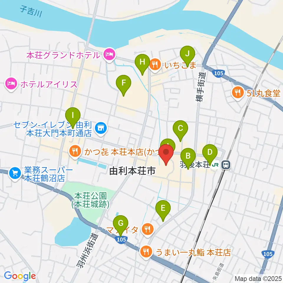 由利本荘市文化交流館カダーレ周辺のカフェ一覧地図
