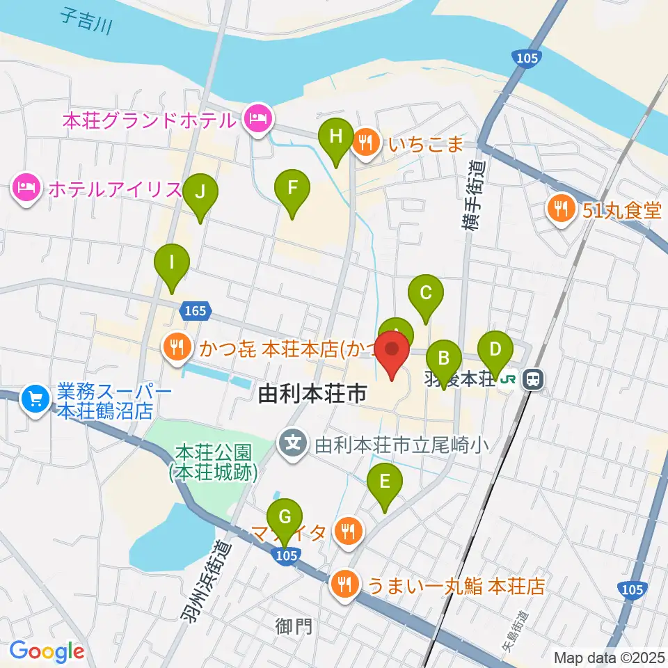 由利本荘市文化交流館カダーレ周辺のカフェ一覧地図