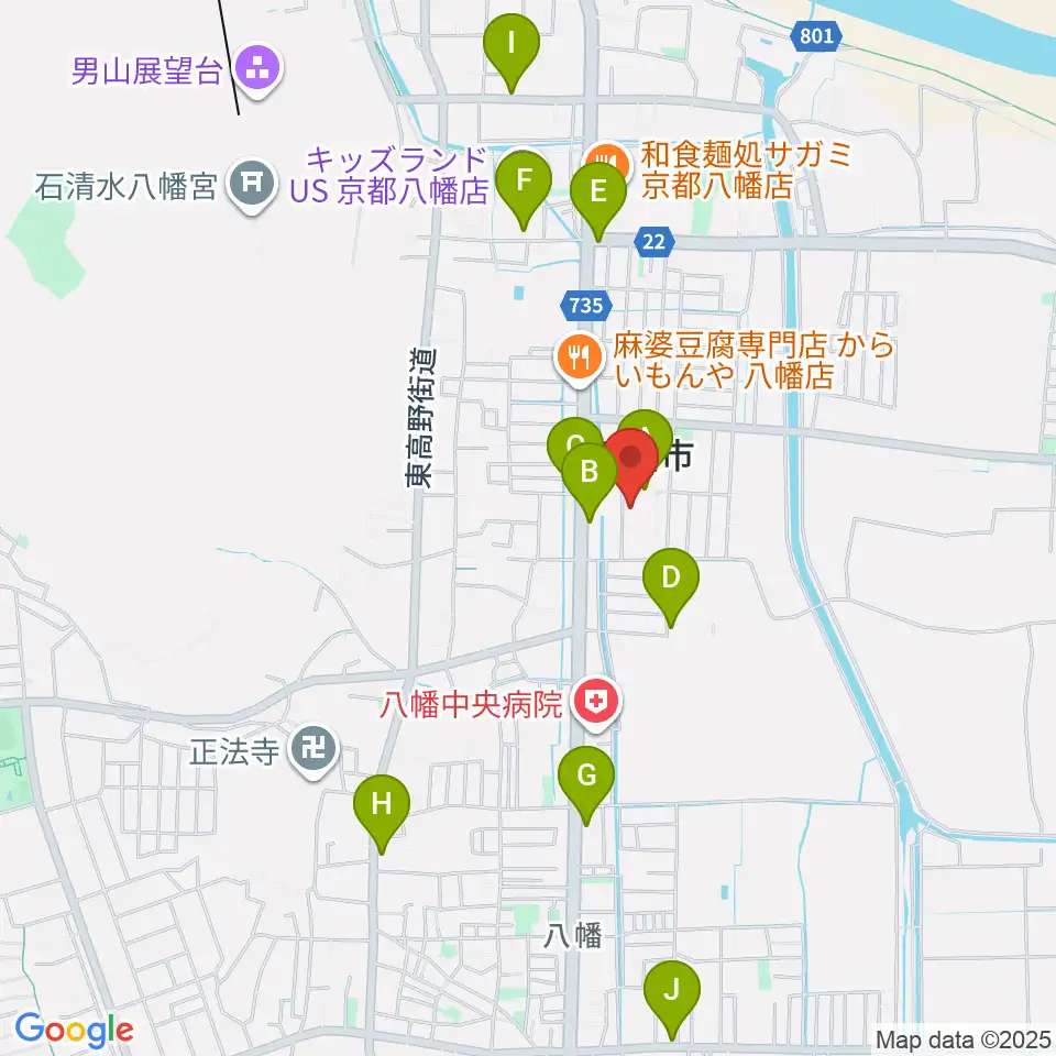 八幡市文化センター周辺のカフェ一覧地図