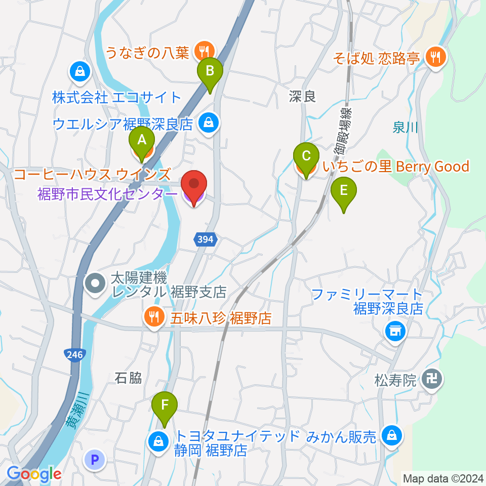 裾野市民文化センター周辺のカフェ一覧地図