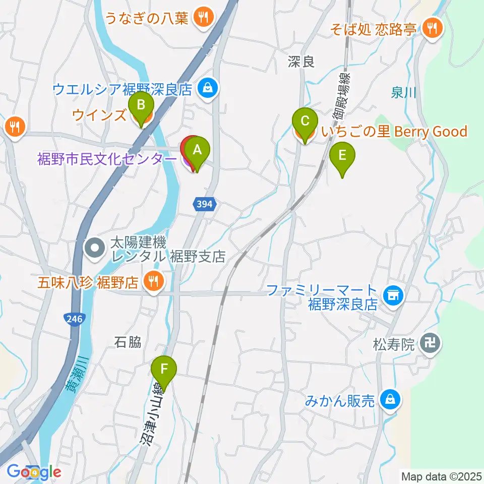 裾野市民文化センター周辺のカフェ一覧地図