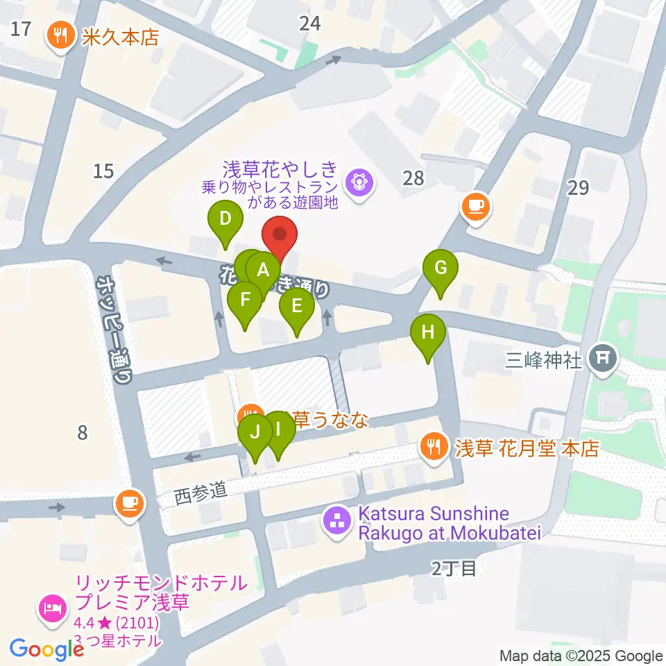 浅草花劇場周辺のカフェ一覧地図
