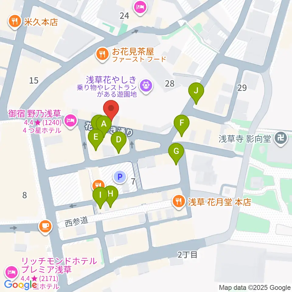 浅草花劇場周辺のカフェ一覧地図