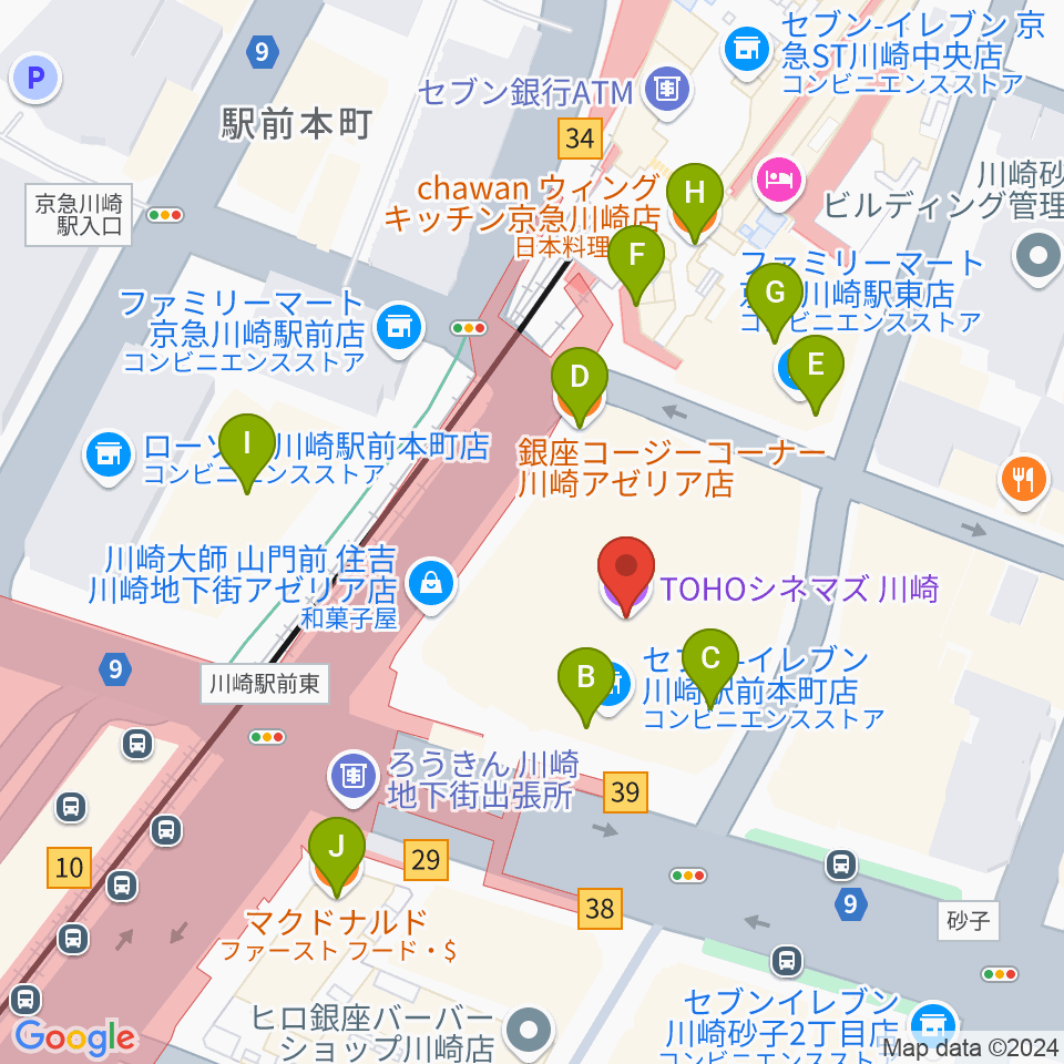 TOHOシネマズ川崎周辺のカフェ一覧地図