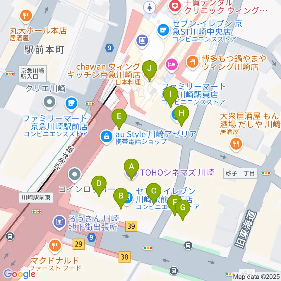 TOHOシネマズ川崎周辺のカフェ一覧地図