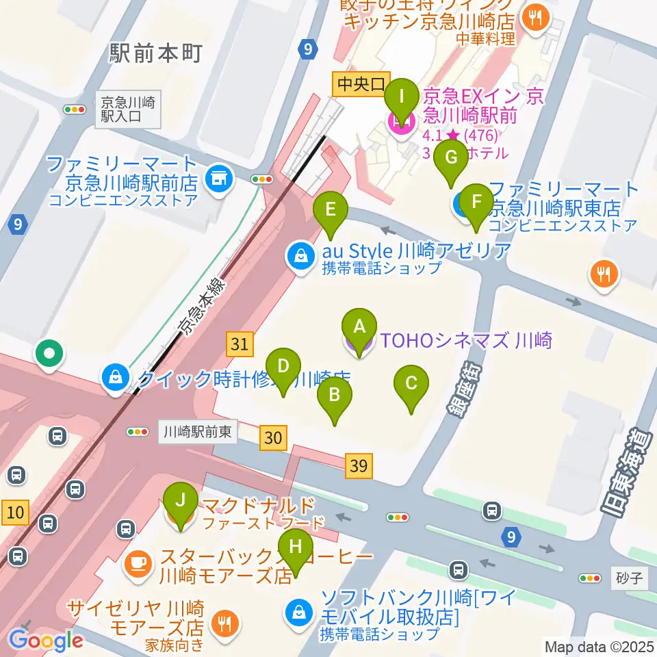 TOHOシネマズ川崎周辺のカフェ一覧地図