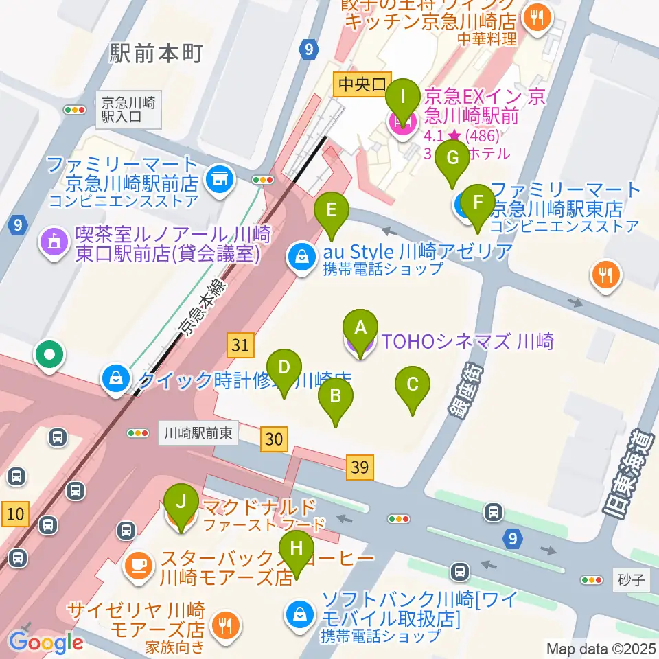 TOHOシネマズ川崎周辺のカフェ一覧地図