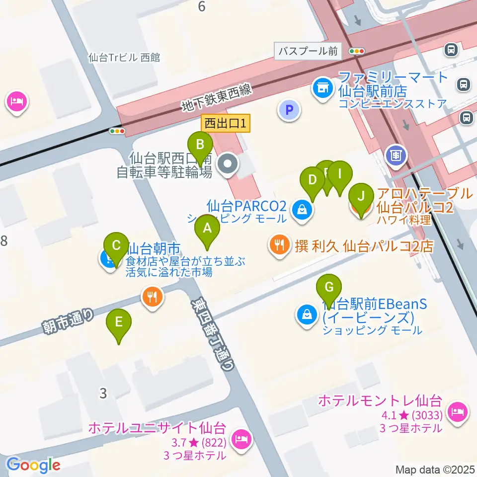 TOHOシネマズ仙台周辺のカフェ一覧地図