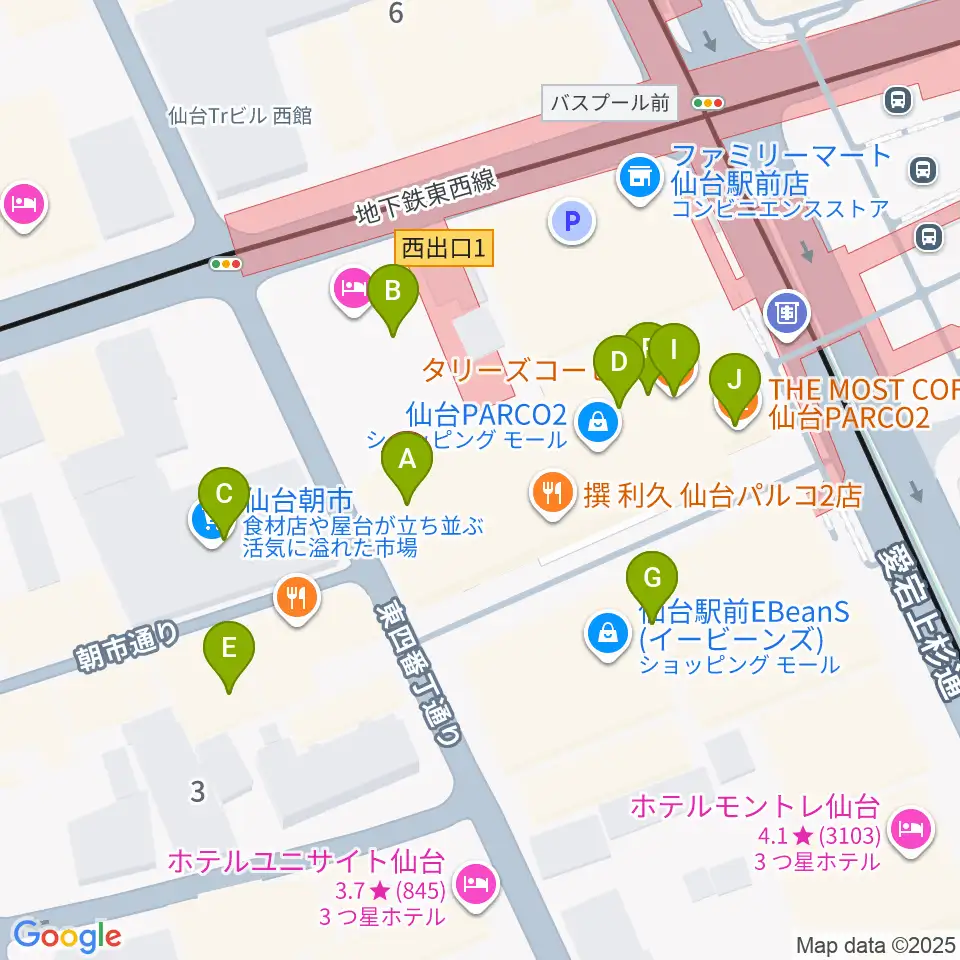 TOHOシネマズ仙台周辺のカフェ一覧地図