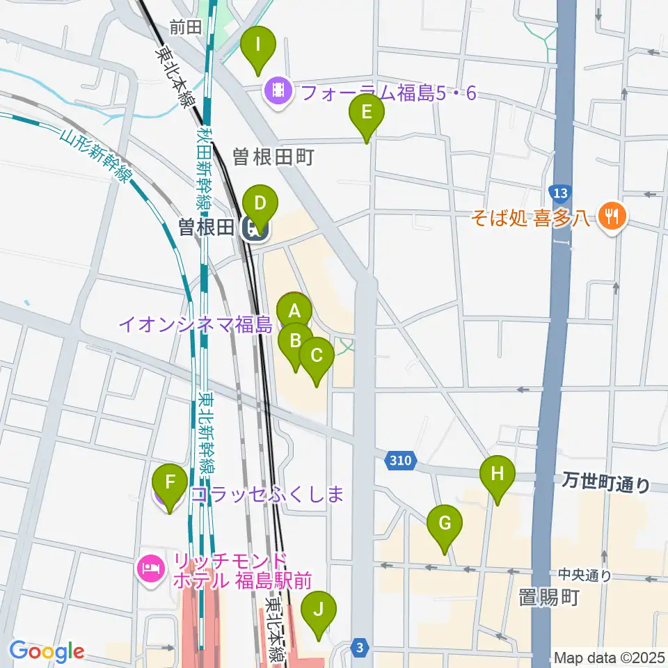 イオンシネマ福島周辺のカフェ一覧地図