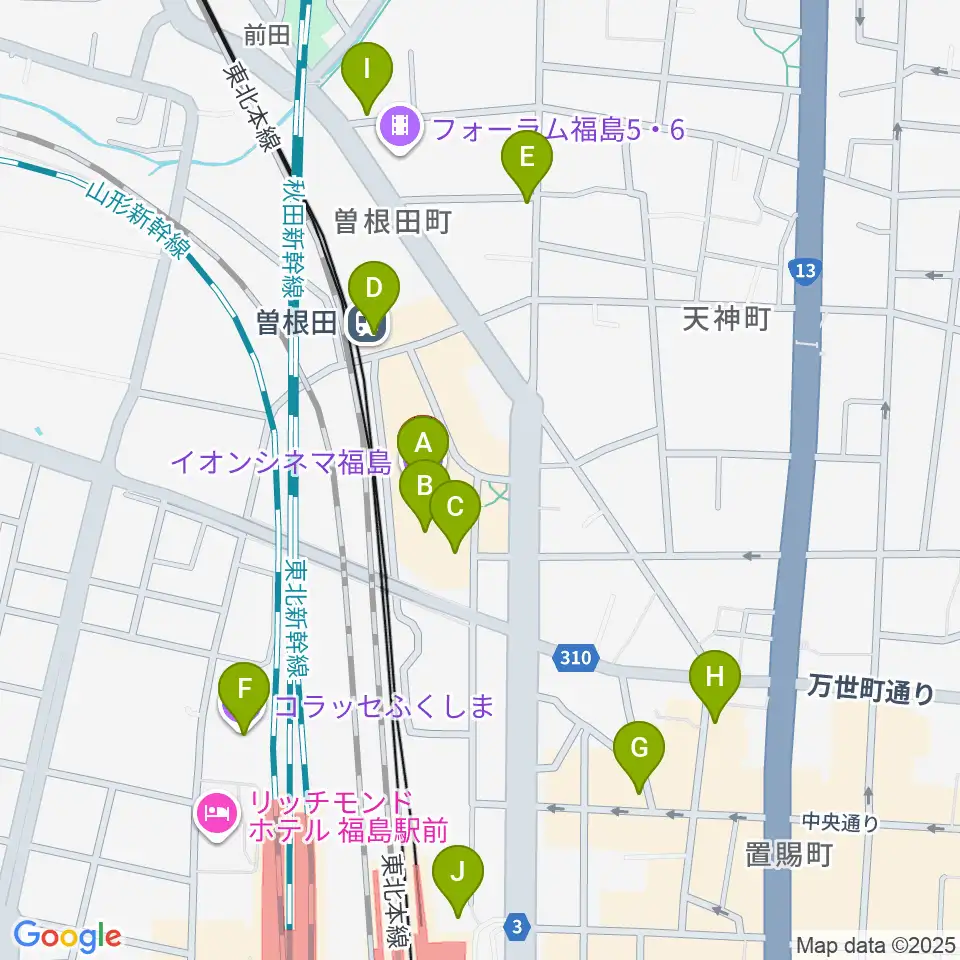イオンシネマ福島周辺のカフェ一覧地図