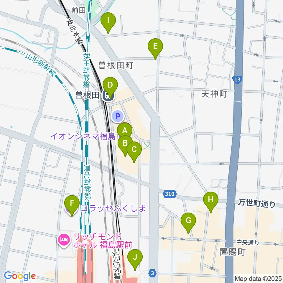 イオンシネマ福島周辺のカフェ一覧地図