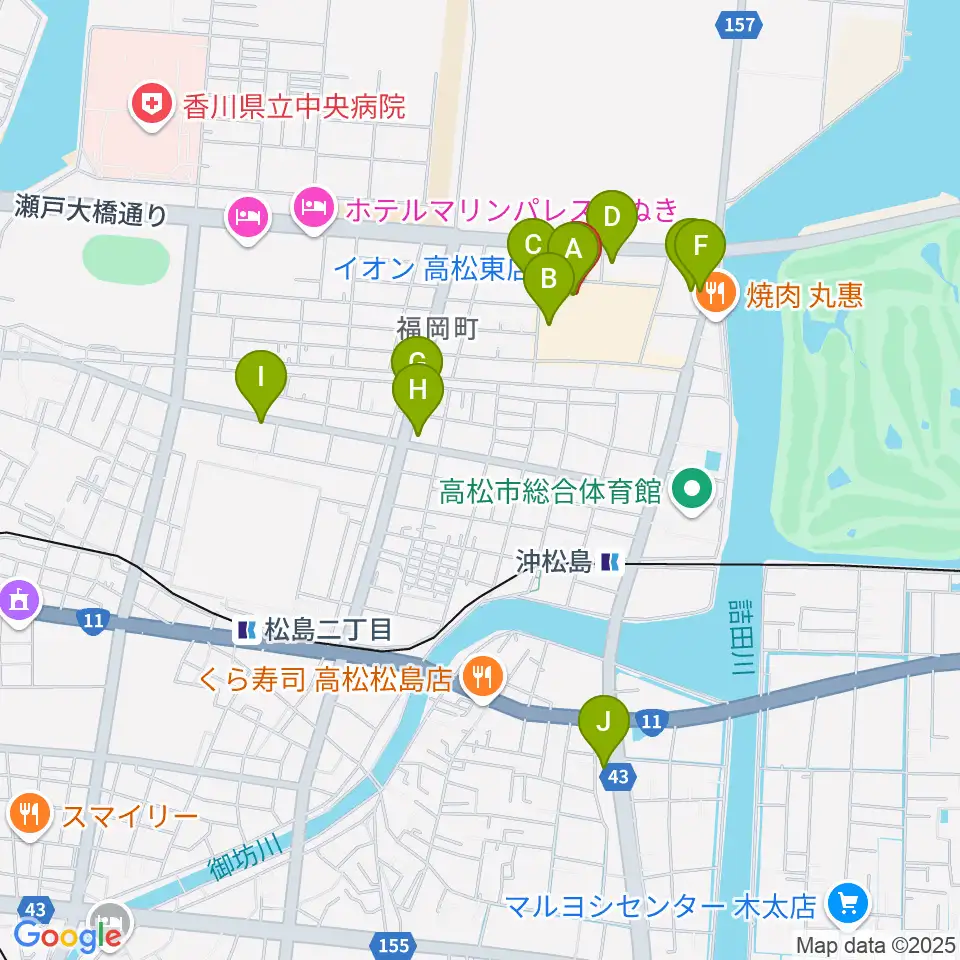 イオンシネマ高松東周辺のカフェ一覧地図