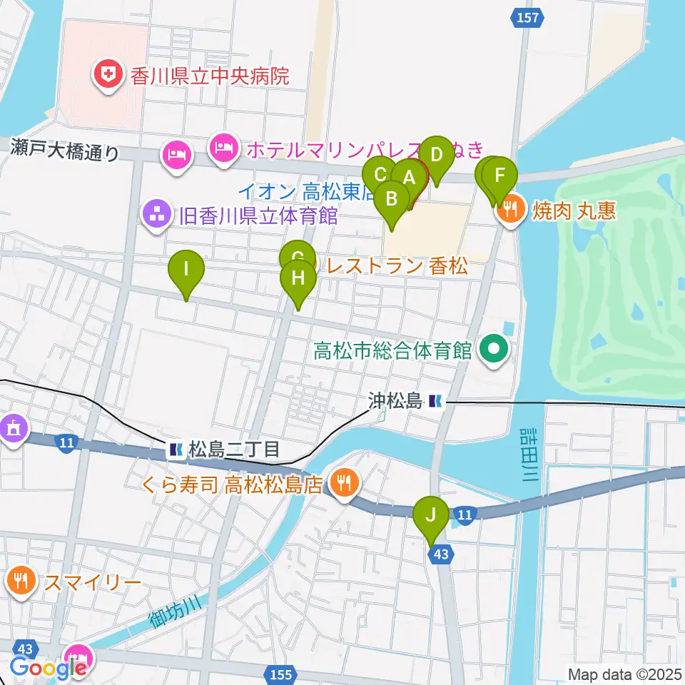 イオンシネマ高松東周辺のカフェ一覧地図