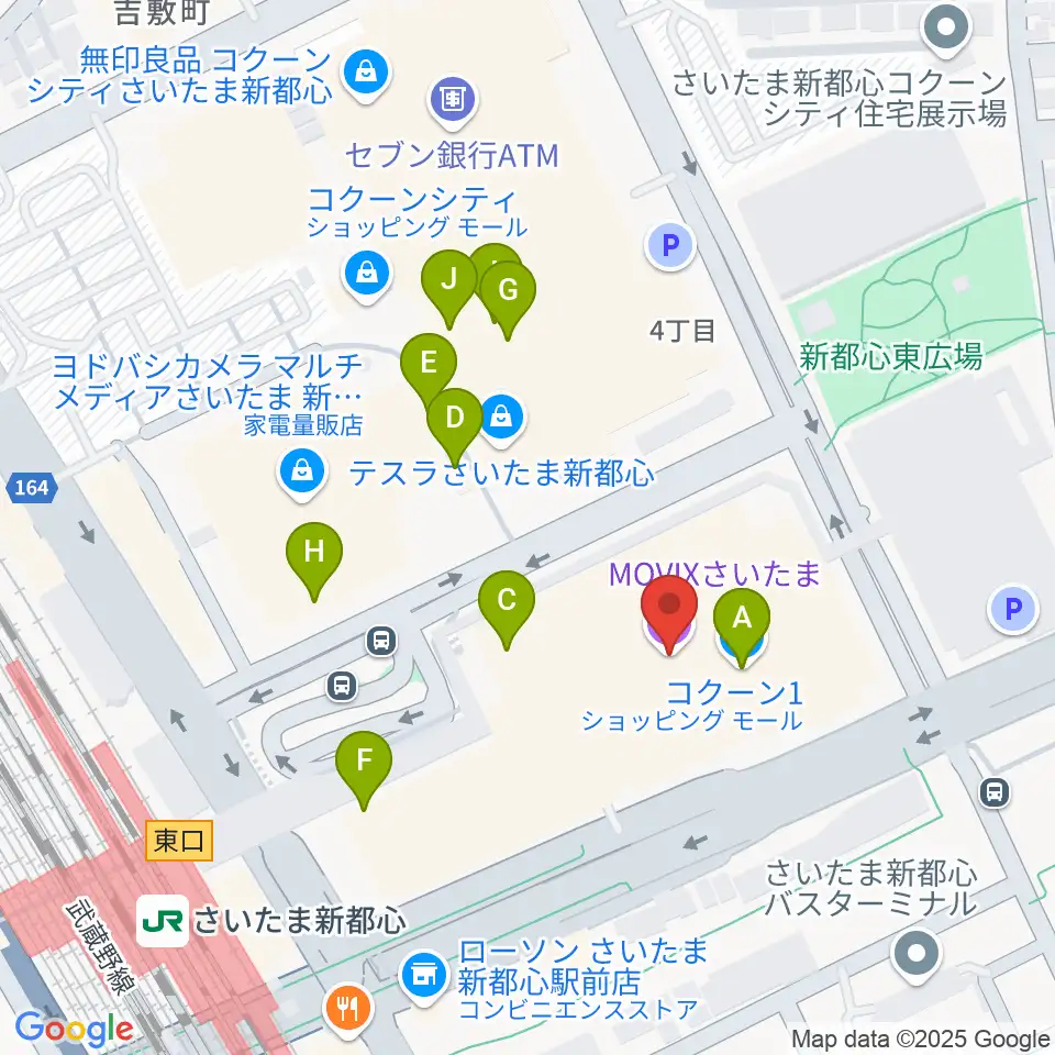 MOVIXさいたま周辺のカフェ一覧地図