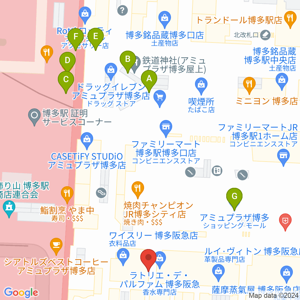 T・ジョイ博多周辺のカフェ一覧地図