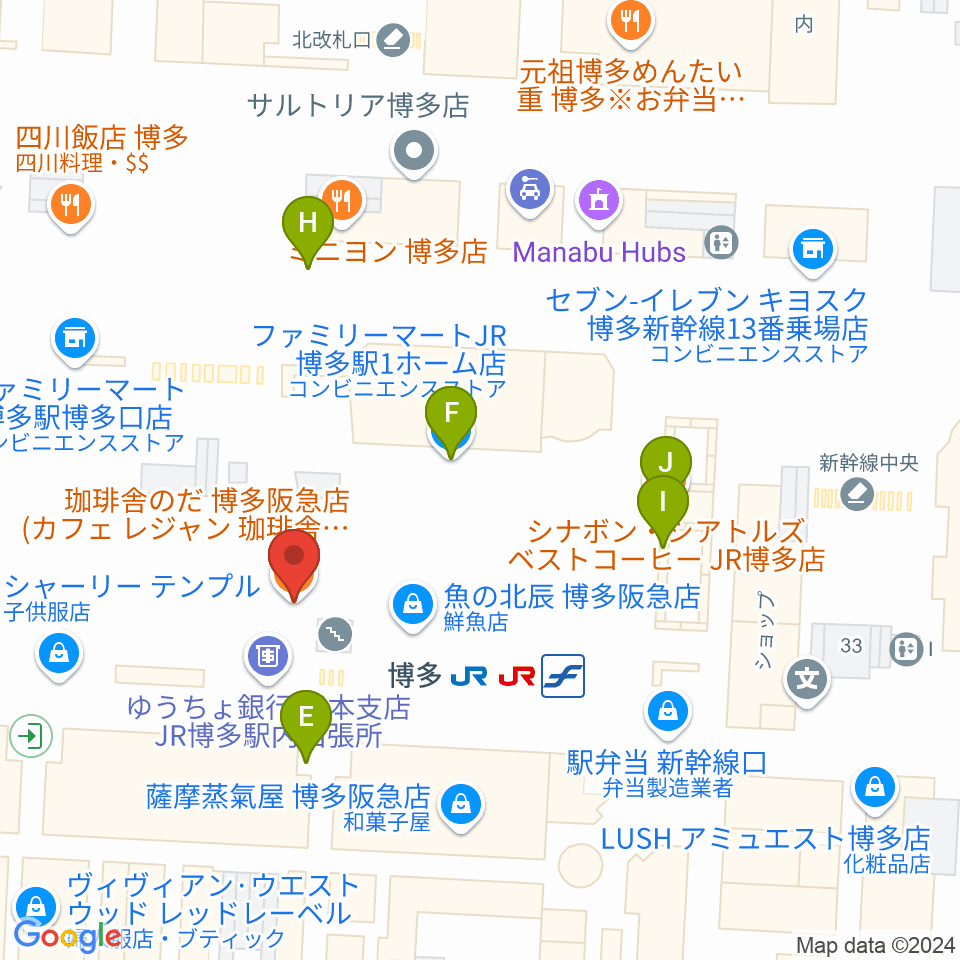 T・ジョイ博多周辺のカフェ一覧地図