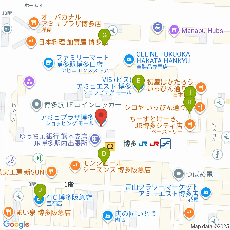 T・ジョイ博多周辺のカフェ一覧地図