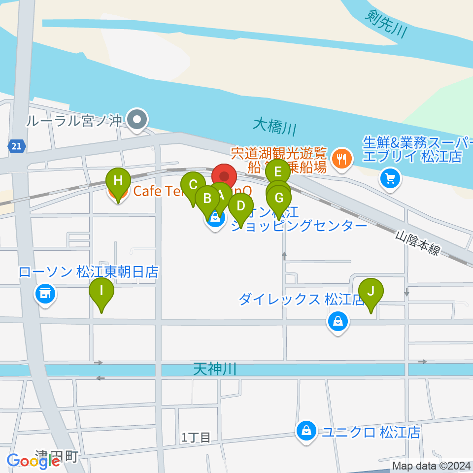 松江東宝5周辺のカフェ一覧地図