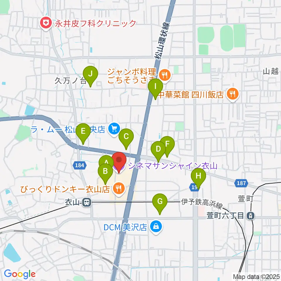 シネマサンシャイン衣山周辺のカフェ一覧地図