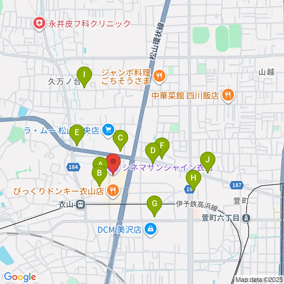 シネマサンシャイン衣山周辺のカフェ一覧地図